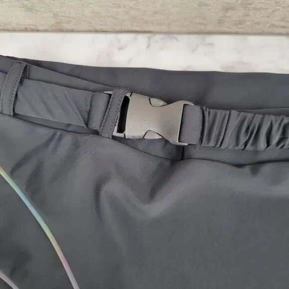 iHeartRaves Turn Up The Lights Black High-Waisted Reflective Rave Bottoms - Picture 4 of 9